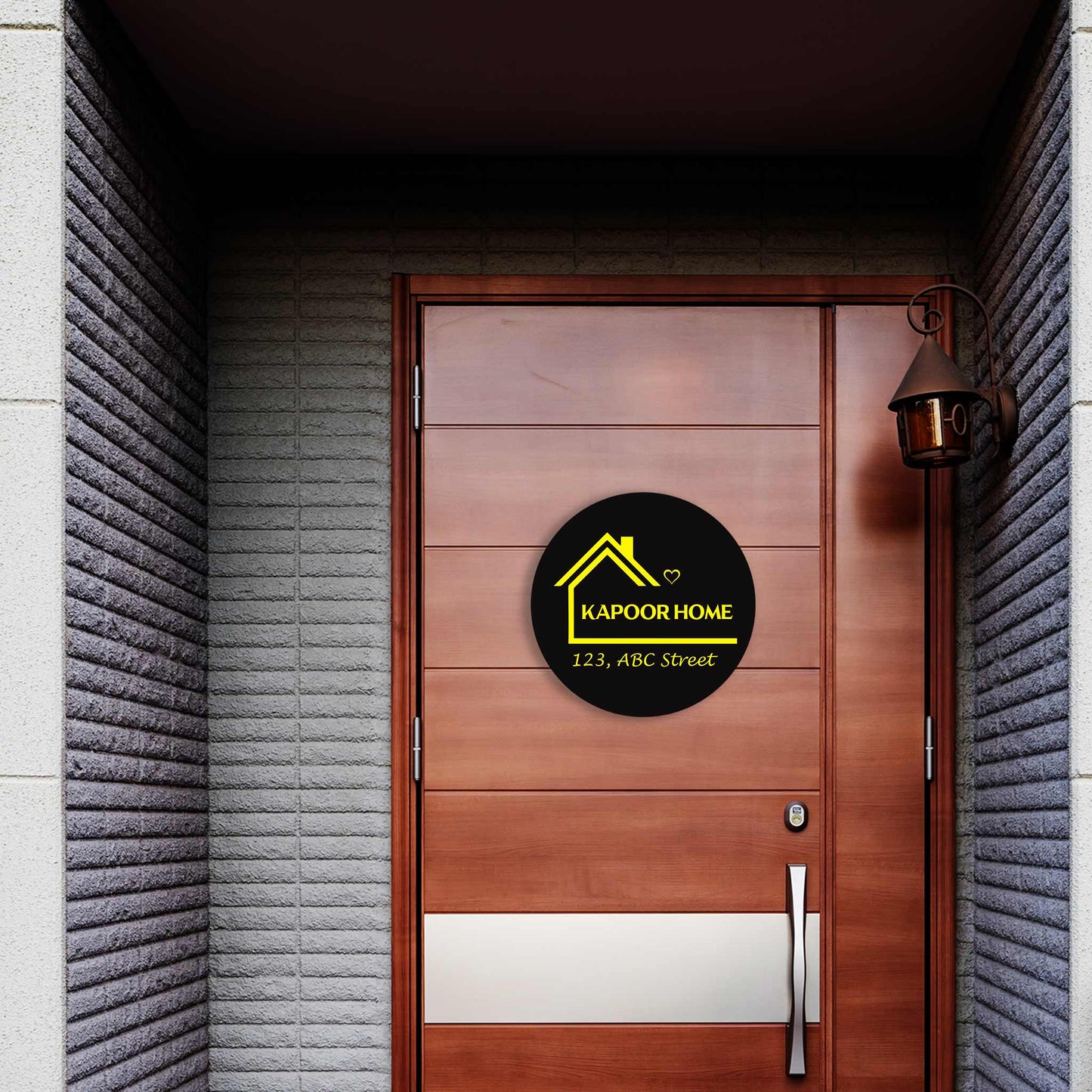 Black Acrylic Home Name Plate with Golden Detailing – Timeless Luxury-(Size-12x 9 Inch)