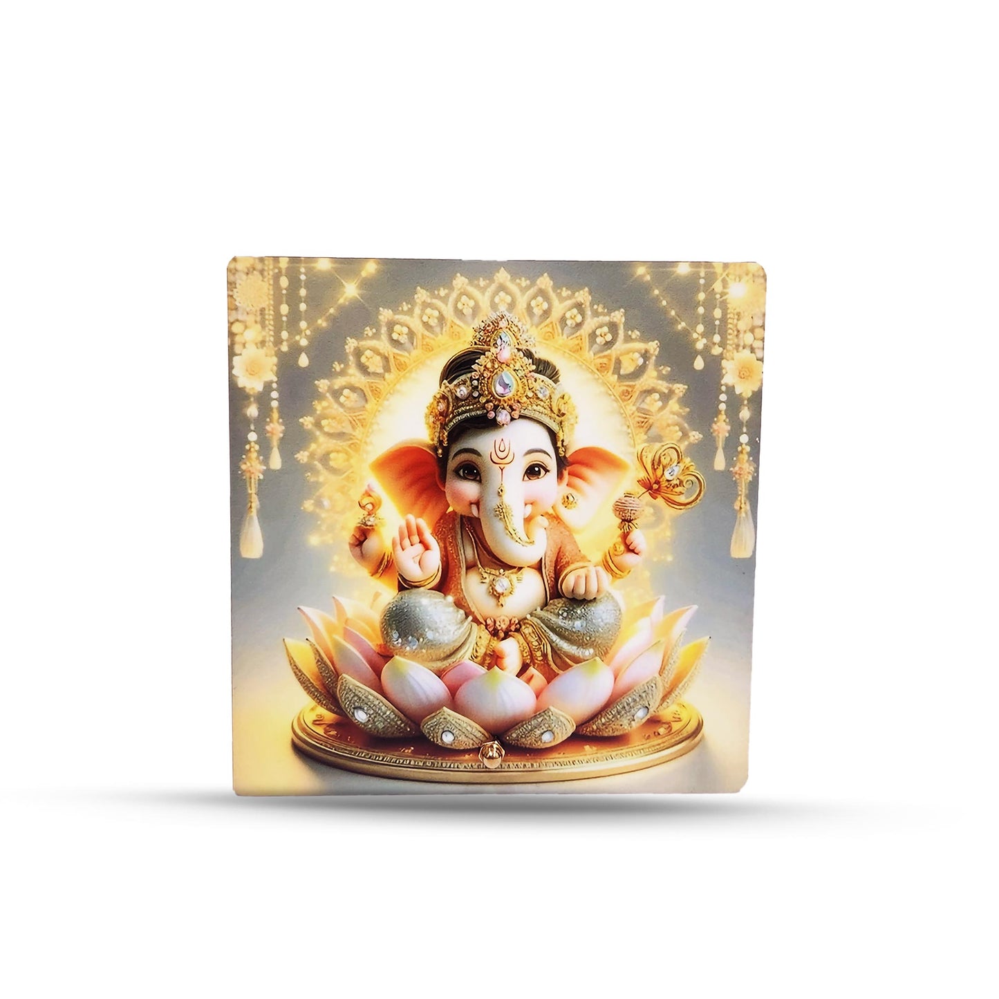 Lotus Seated Ganesha Acrylic Frame- (Size 6x6 Inch)
