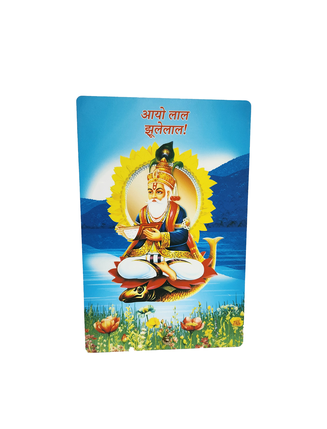 Divine Jhule Lal with Golden Fish Frame - (Size 6x9 Inch)