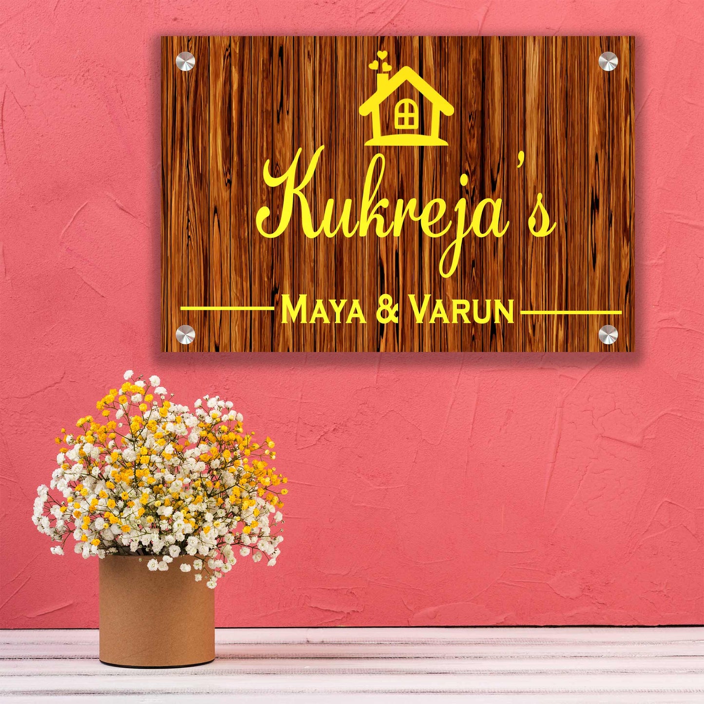 Wooden Home Name Plate – Natural Warmth, Premium Finish-(Size-12x 9 Inch)
