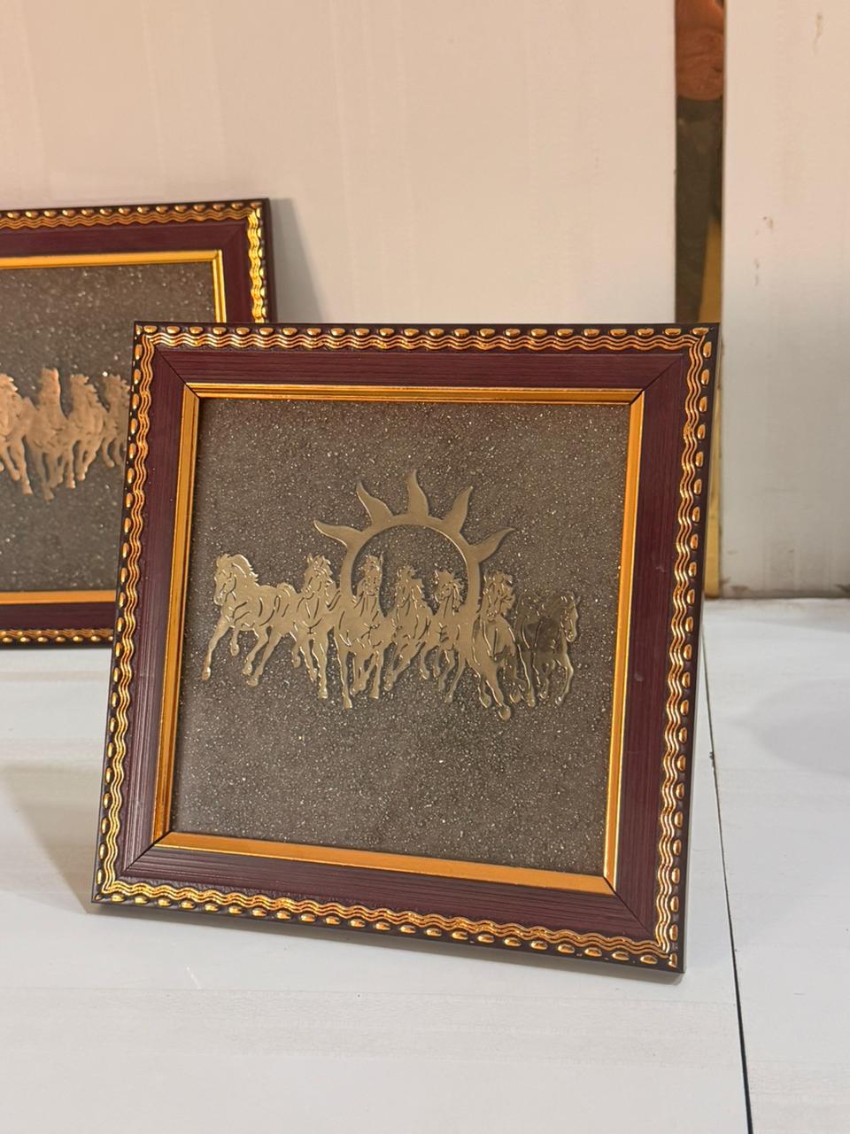 Golden Momentum Seven Horses Vastu Pyrite stone Frame