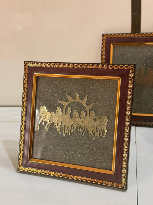 Golden Momentum Seven Horses Vastu Pyrite stone Frame