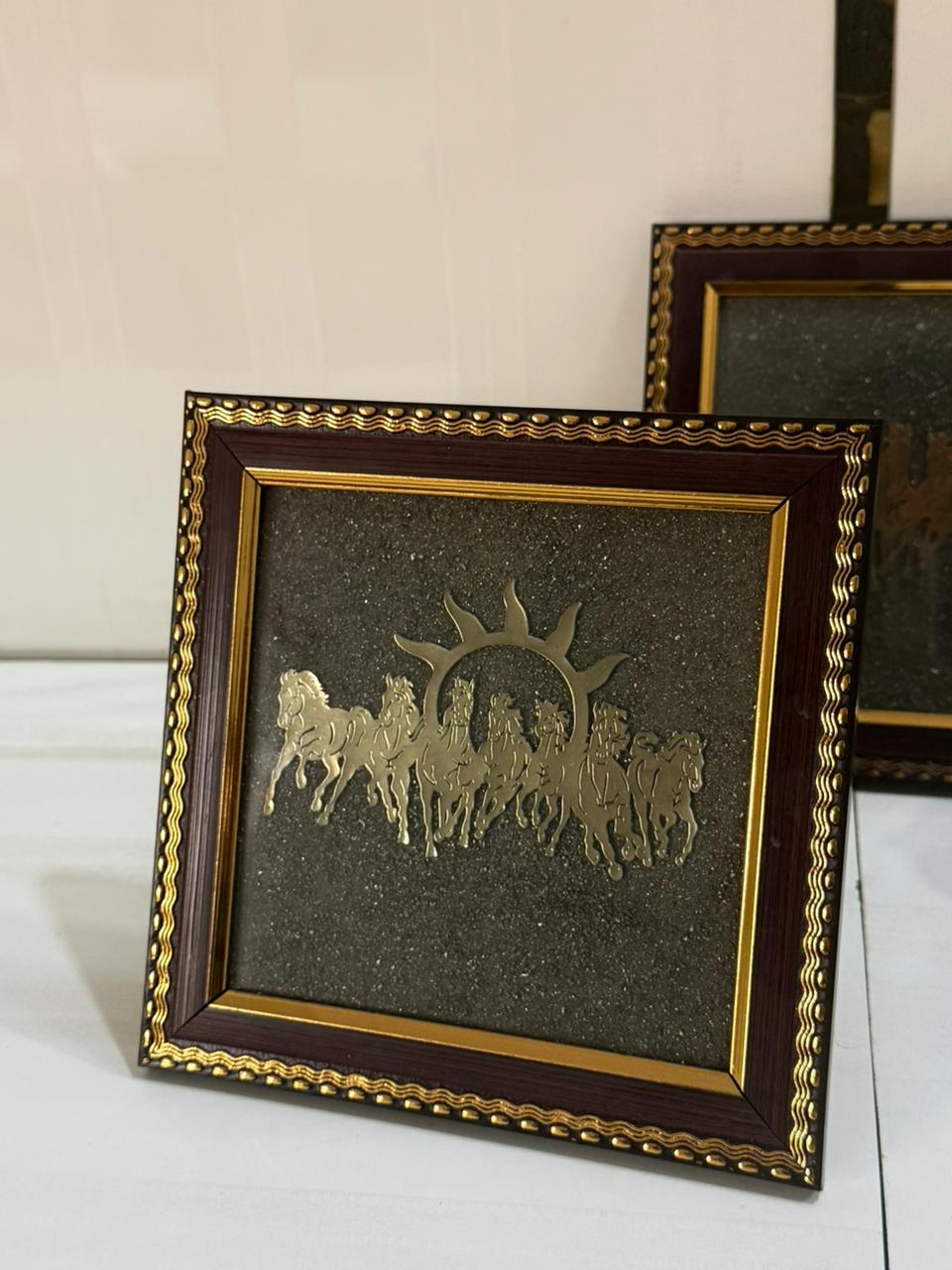 Golden Momentum Seven Horses Vastu Pyrite stone Frame