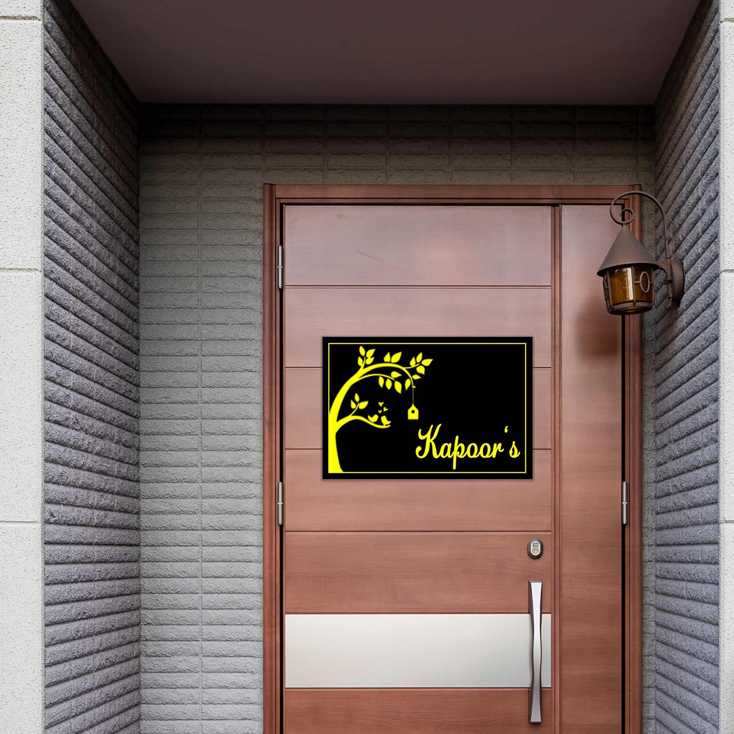 Black Acrylic Home Name Plate with Golden Detailing – Timeless Luxury-(Size-12x 9 Inch)