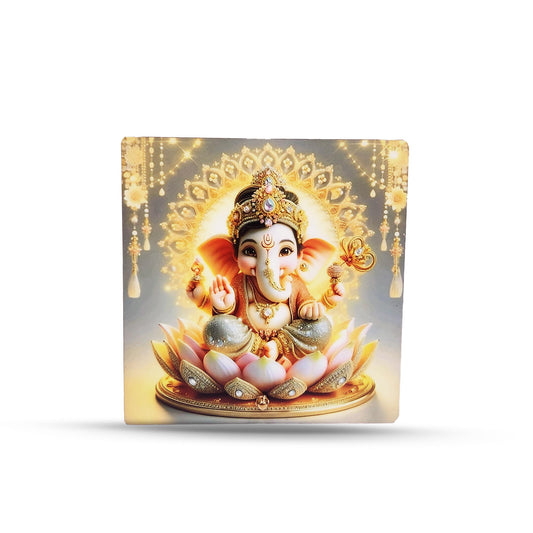 Lotus Seated Ganesha Acrylic Frame- (Size 6x6 Inch)