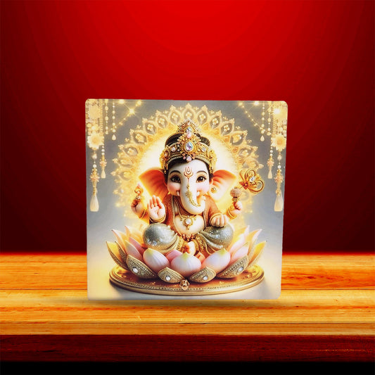 Lotus Seated Ganesha Acrylic Frame- (Size 6x6 Inch)