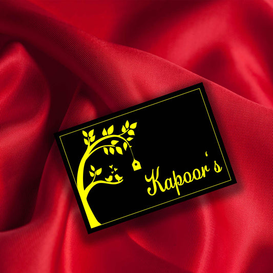 Black Acrylic Home Name Plate with Golden Detailing – Timeless Luxury-(Size-12x 9 Inch)